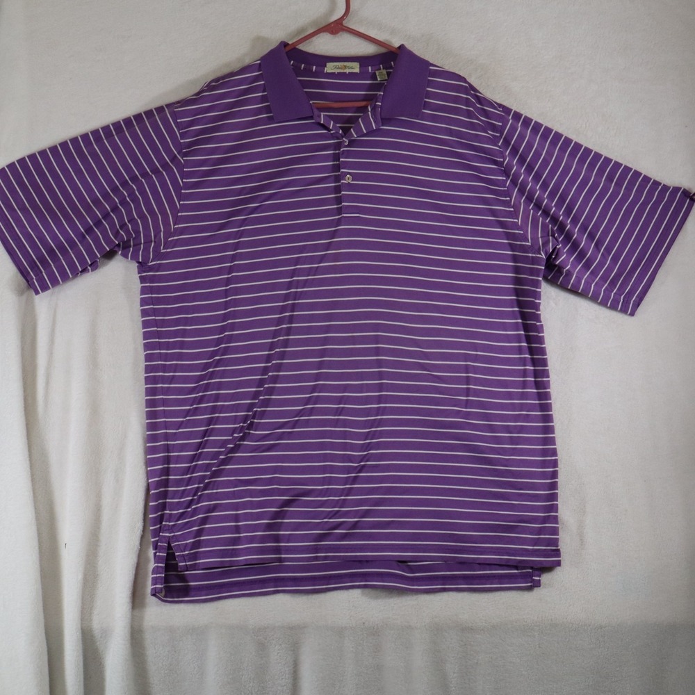 Peter Millar Men's Size XXL Purple Striped Polo Shirt Cotton Golf Short Sleeve